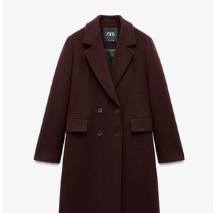 Wool Blend Double Breasted Coat (Color: Wine)